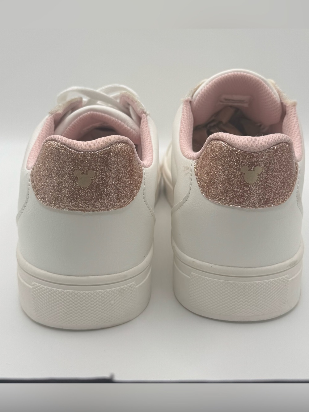Disney Mickey Mouse Court Sneakers Womens Sz 8 White Rose Gold Glitter ALDI NWOT - Picture 4 of 8